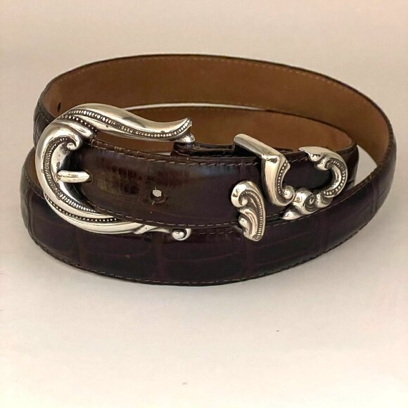 Brighton Allegro Swirl Brown Mock Crocodile Leather Waist Belt Women's L 24507 - Picture 1 of 9